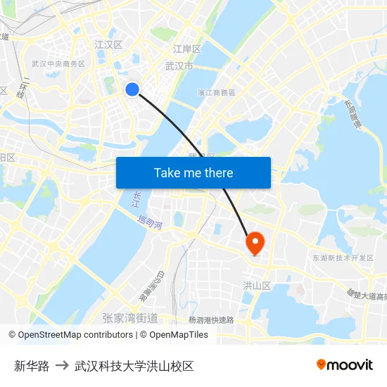 新华路 to 武汉科技大学洪山校区 map