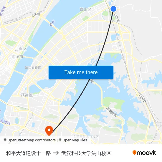 和平大道建设十一路 to 武汉科技大学洪山校区 map