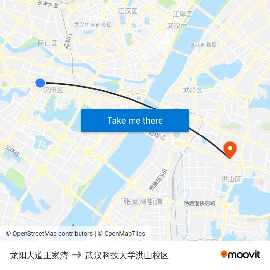 龙阳大道王家湾 to 武汉科技大学洪山校区 map