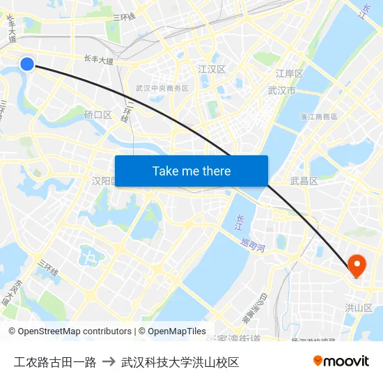 工农路古田一路 to 武汉科技大学洪山校区 map