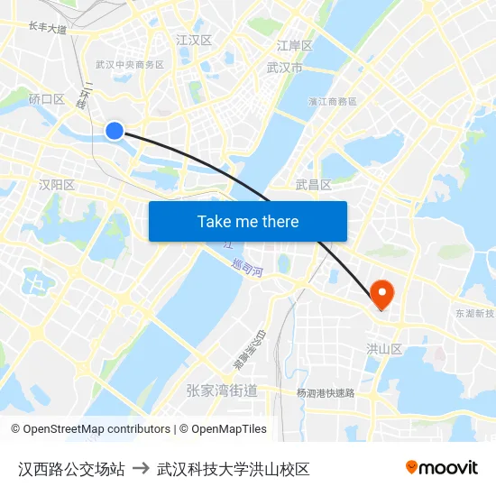 汉西路公交场站 to 武汉科技大学洪山校区 map