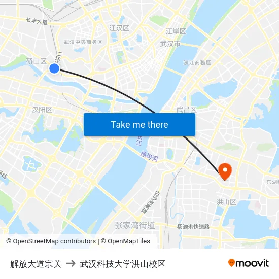 解放大道宗关 to 武汉科技大学洪山校区 map