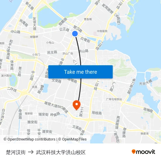 楚河汉街 to 武汉科技大学洪山校区 map