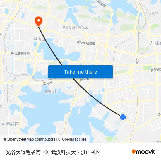 光谷大道程杨湾 to 武汉科技大学洪山校区 map