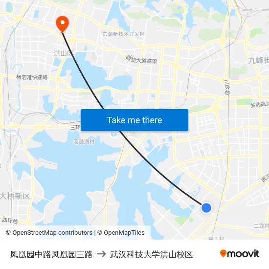 凤凰园中路凤凰园三路 to 武汉科技大学洪山校区 map