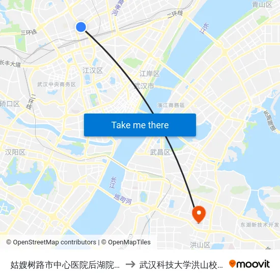 姑嫂树路市中心医院后湖院区 to 武汉科技大学洪山校区 map