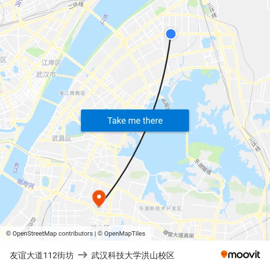 友谊大道112街坊 to 武汉科技大学洪山校区 map