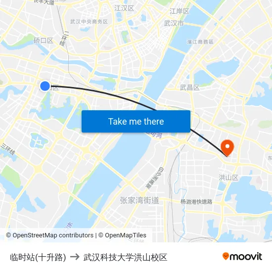 临时站(十升路) to 武汉科技大学洪山校区 map