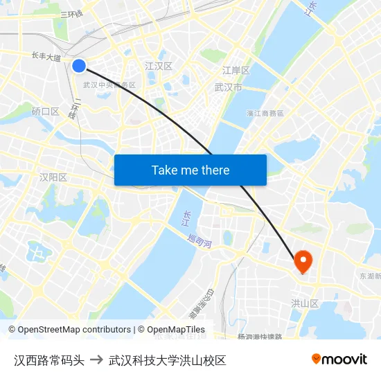 汉西路常码头 to 武汉科技大学洪山校区 map