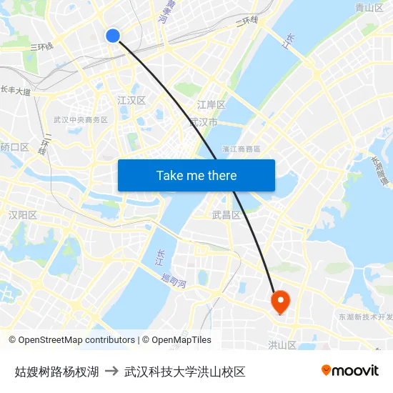 姑嫂树路杨杈湖 to 武汉科技大学洪山校区 map