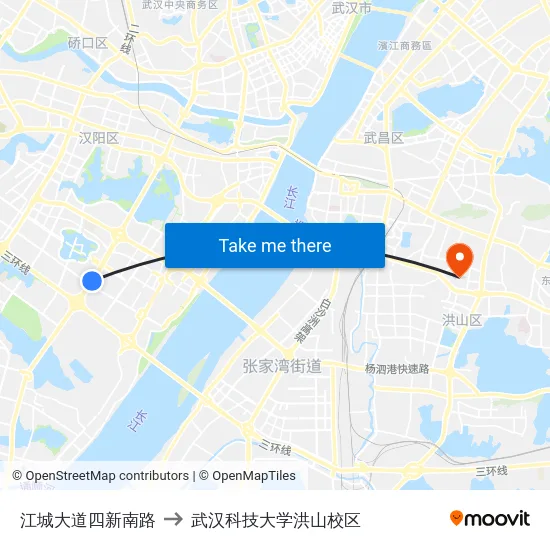 江城大道四新南路 to 武汉科技大学洪山校区 map
