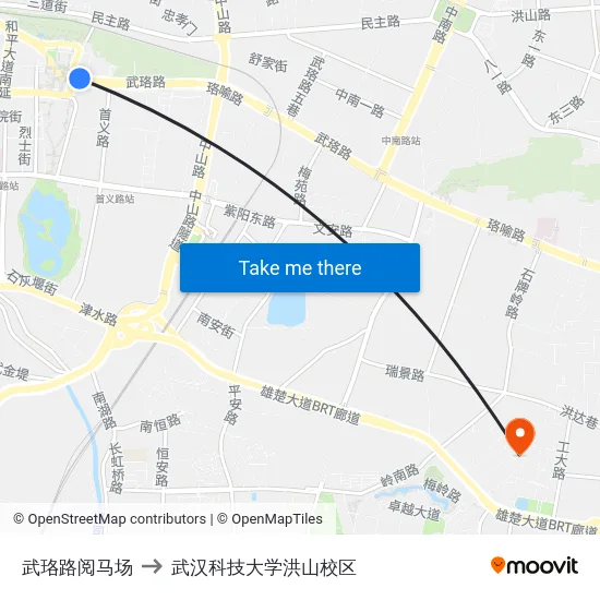 武珞路阅马场 to 武汉科技大学洪山校区 map