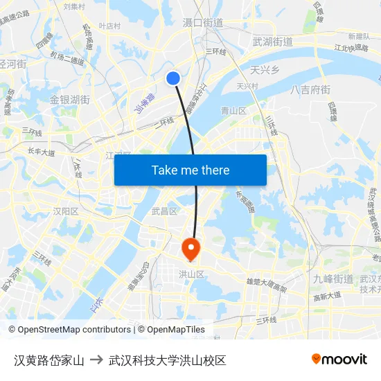 汉黄路岱家山 to 武汉科技大学洪山校区 map