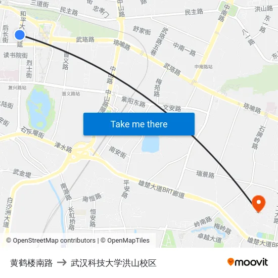 黄鹤楼南路 to 武汉科技大学洪山校区 map