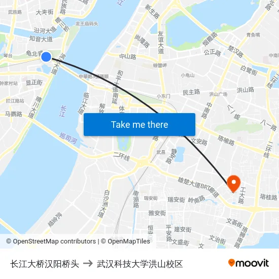 长江大桥汉阳桥头 to 武汉科技大学洪山校区 map