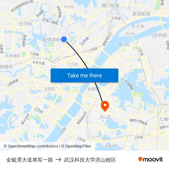 金银潭大道将军一路 to 武汉科技大学洪山校区 map