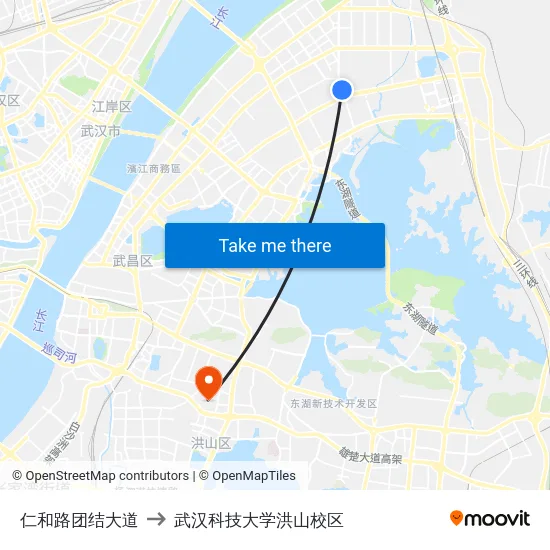 仁和路团结大道 to 武汉科技大学洪山校区 map