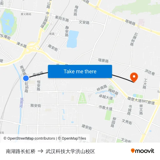 南湖路长虹桥 to 武汉科技大学洪山校区 map