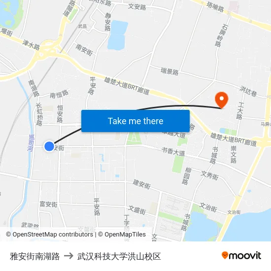 雅安街南湖路 to 武汉科技大学洪山校区 map