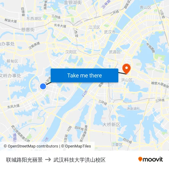联城路阳光丽景 to 武汉科技大学洪山校区 map