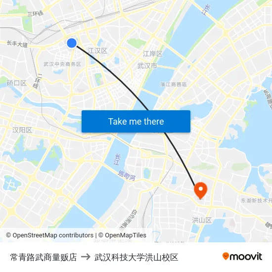 常青路武商量贩店 to 武汉科技大学洪山校区 map