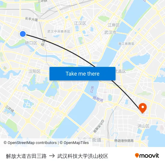 解放大道古田三路 to 武汉科技大学洪山校区 map