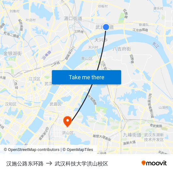 汉施公路东环路 to 武汉科技大学洪山校区 map
