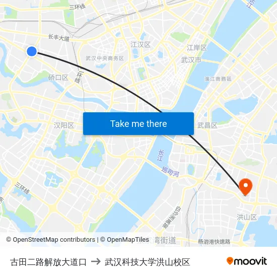 古田二路解放大道口 to 武汉科技大学洪山校区 map