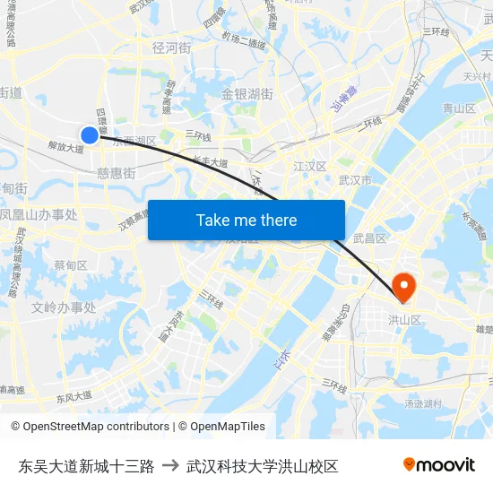 东吴大道新城十三路 to 武汉科技大学洪山校区 map