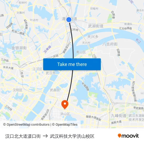 汉口北大道滠口街 to 武汉科技大学洪山校区 map