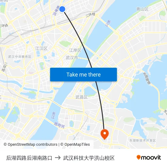 后湖四路后湖南路口 to 武汉科技大学洪山校区 map
