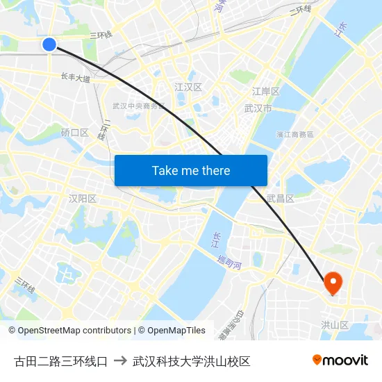 古田二路三环线口 to 武汉科技大学洪山校区 map