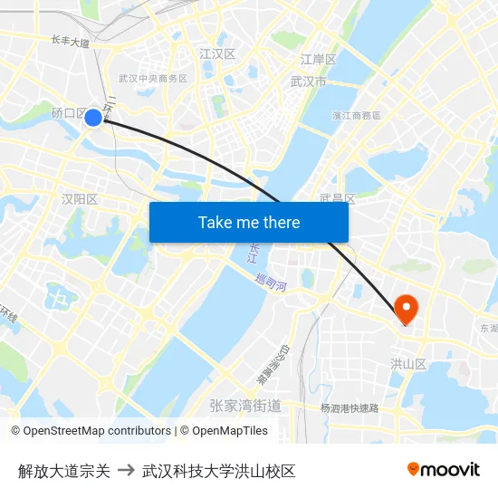 解放大道宗关 to 武汉科技大学洪山校区 map
