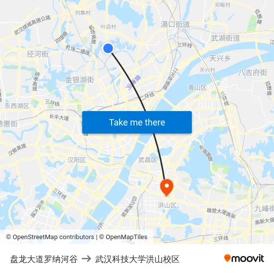 盘龙大道罗纳河谷 to 武汉科技大学洪山校区 map