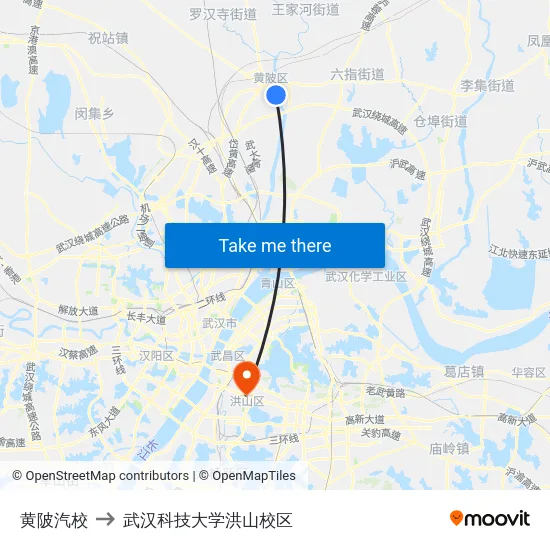 黄陂汽校 to 武汉科技大学洪山校区 map
