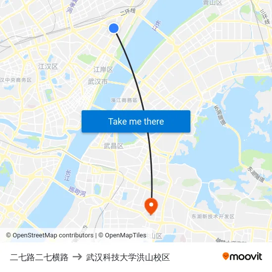 二七路二七横路 to 武汉科技大学洪山校区 map