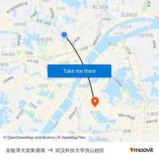 金银潭大道黄塘湖 to 武汉科技大学洪山校区 map