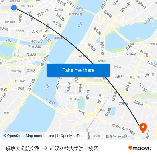 解放大道航空路 to 武汉科技大学洪山校区 map