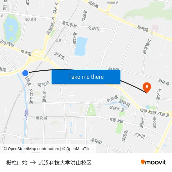 栅栏口站 to 武汉科技大学洪山校区 map
