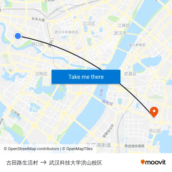 古田路生活村 to 武汉科技大学洪山校区 map
