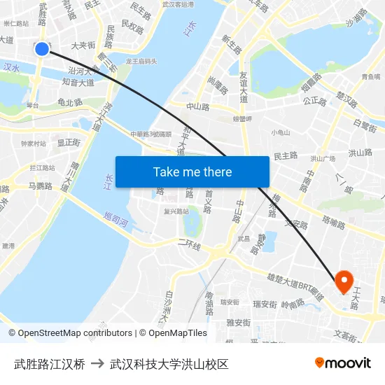 武胜路江汉桥 to 武汉科技大学洪山校区 map