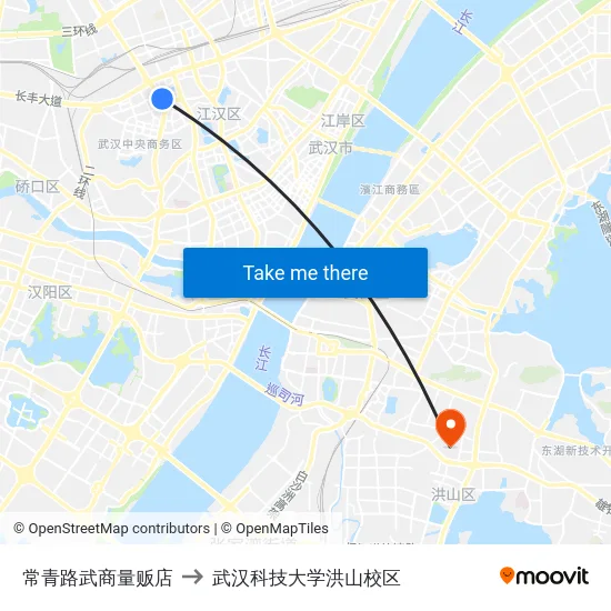 常青路武商量贩店 to 武汉科技大学洪山校区 map