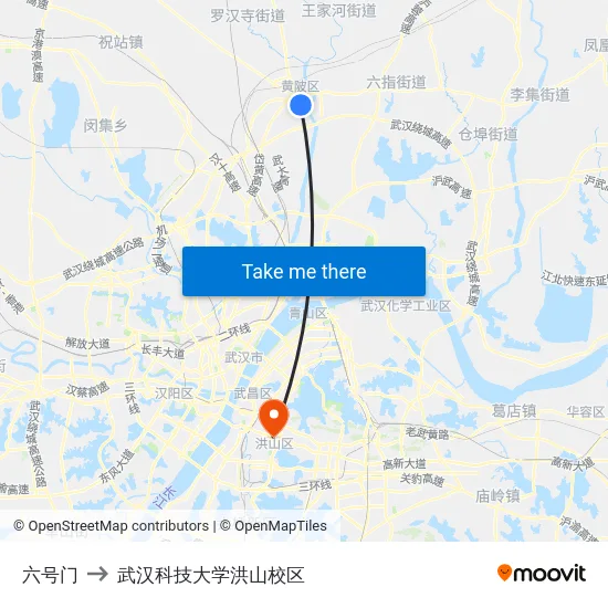 六号门 to 武汉科技大学洪山校区 map