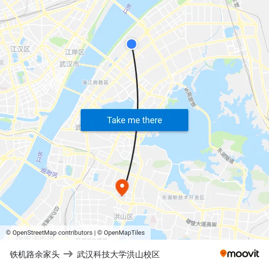 铁机路余家头 to 武汉科技大学洪山校区 map