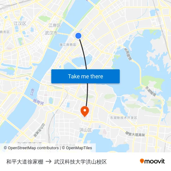 和平大道徐家棚 to 武汉科技大学洪山校区 map