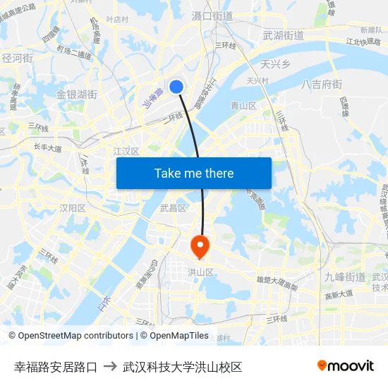 幸福路安居路口 to 武汉科技大学洪山校区 map