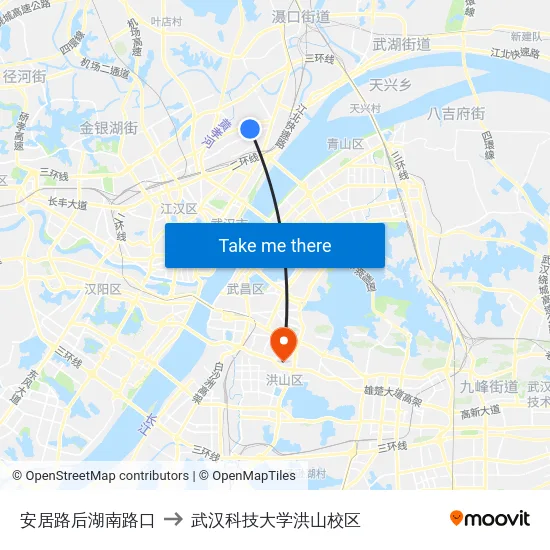 安居路后湖南路口 to 武汉科技大学洪山校区 map