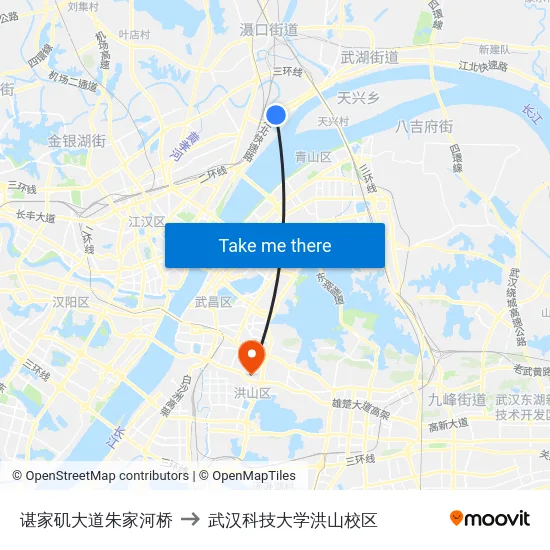 谌家矶大道朱家河桥 to 武汉科技大学洪山校区 map