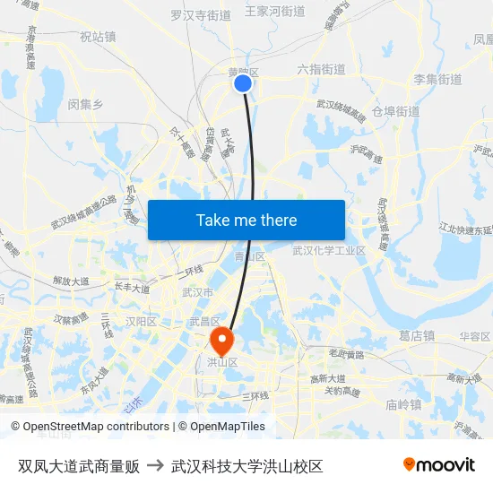 双凤大道武商量贩 to 武汉科技大学洪山校区 map