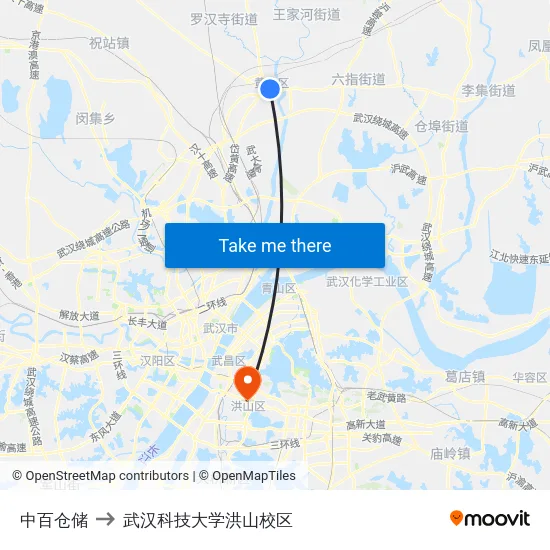 中百仓储 to 武汉科技大学洪山校区 map